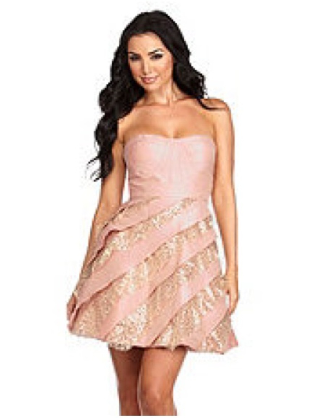 Hailey Logan by Adrianna Papell Blush + Rose Gold Sequin Strapless Mini Dress 10